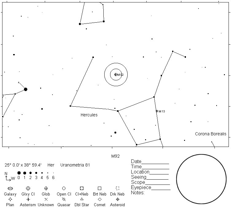 M92 Telrad Finder Chart