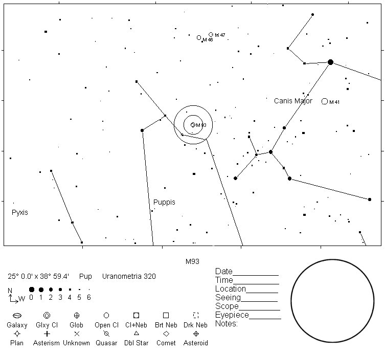 M93 Telrad Finder Chart